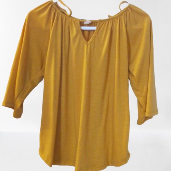 Hot Ginger Mustard Off-Shoulder Keyhole Tunic - Picture 2 of 5
